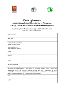 Karta zgłoszenia uczestnika ogólnopolskiego konkursu filmowego z