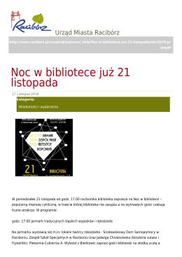 Noc w bibliotece już 21 listopada