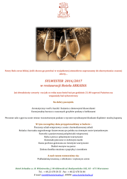 SYLWESTER 2016/2017 w restauracji Hotelu ARKADIA