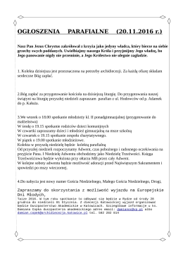 OGŁOSZENIA PARAFIALNE (13.11.2016 r.)