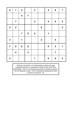 Szkolna Liga Sudoku. Po wydrukowaniu sudoku oraz jego