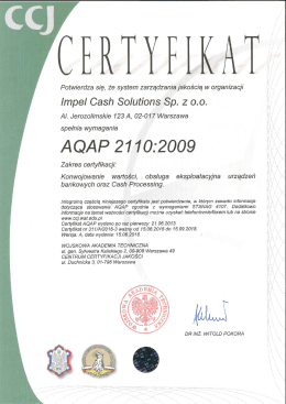 Certyfikat AQAP 2110:2009 dla Impel Cash Solutions Sp. z o.o.