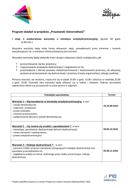 Program działań w projekcie „Przystanek różnorodność”