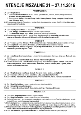 INTENCJE MSZALNE 14 – 20.11.16 PONIE