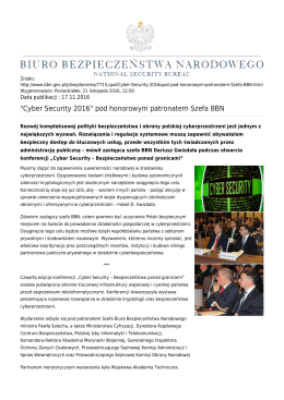 "Cyber Security 2016" pod honorowym patronatem Szefa BBN
