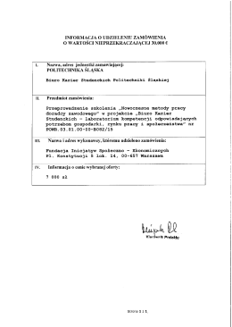 Page 1 I. II. III. INFORMACJA o UDZIELENIU ZAMÓWIENIA O