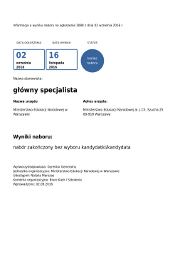 Informacja o wyniku naboru na ogłoszenie 3088 z dnia 2 września