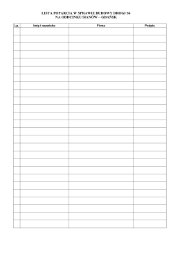 LISTA POPARCIA W SPRAWIE BUDOWY DROGI S6 NA