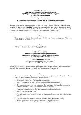 Uchwała nr [***] Nadzwyczajnego Walnego Zgromadzenia
