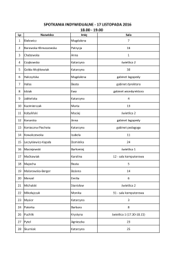 SPOTKANIA INDYWIDUALNE - 17 LISTOPADA 2016 18.00