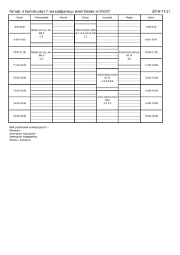 Plan zajęć - dr Ewa Kulak, pok&oacute;j 4.11,