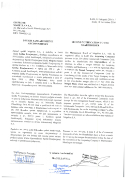 Załącznik - Drugie zawiadomienie o zamiarze połączenia