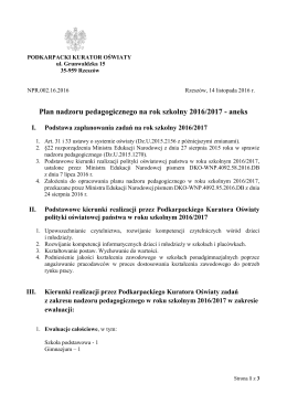 Plan nadzoru pedagogicznego na rok szkolny 2016/2017
