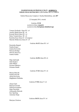 harmonogram przesłuchań - Szkoła Muzyczna I stopnia w Suchej