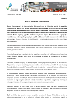 Apel do związków w sprawie szpitali
