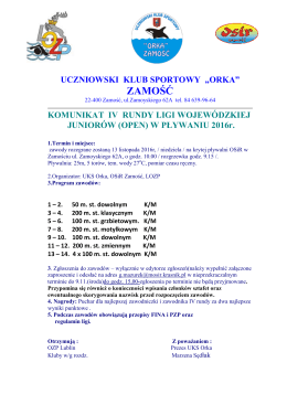 Komunikat organizacyjny - UKS "Wodnik Krasnystaw"