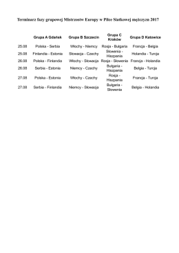 Terminarz fazy grupowej Mistrzostw Europy w Piłce Siatkowej