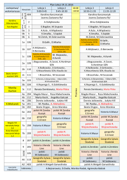 Plan Lekcji 19.11.2016 zastepstwa/ wolontariusze Lekcja 1 Lekcja 2