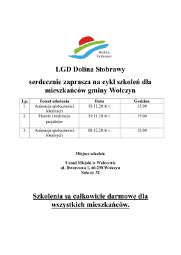 LGD Dolina Stobrawy serdecznie zaprasza na cykl