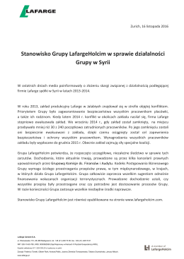 Stanowisko Grupy LafargeHolcim w sprawie działalności Grupy w Syrii