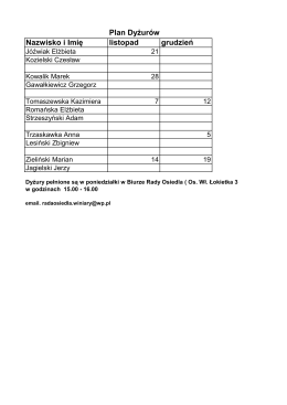 Plan Dyżurów Nazwisko i Imię listopad grudzień