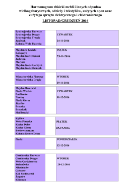 Harmonogram zbiórki mebli i innych odpadów