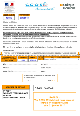 Vos CESU 2016 doivent nous parvenir entre le 1er