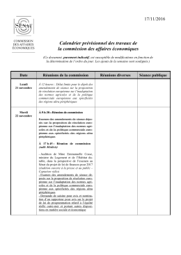 Calendrier pr&eacute;visionnel des travaux de la commission des