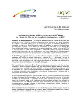 Communiqu&eacute; de presse - Centre de la francophonie des Am&eacute;riques