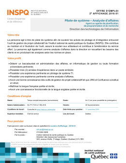 OFFRE D`EMPLOI 2E AFFICHAGE 2016-51 La personne agit &agrave; titre