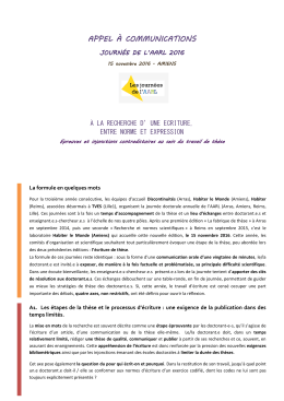 APPEL À COMMUNICATIONS