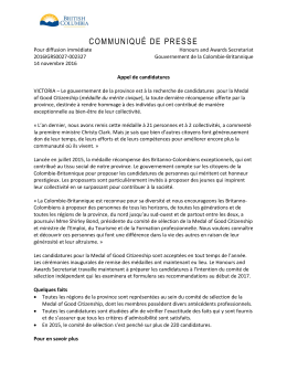 COMMUNIQU&Eacute; DE PRESSE