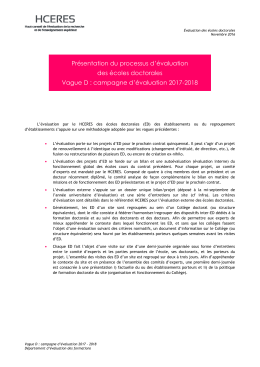Pr&eacute;sentation du processus d`&eacute;valuation des &eacute;coles doctorales