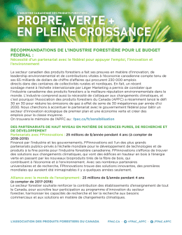 recommandations de l`industrie forestière pour le budget fédéral