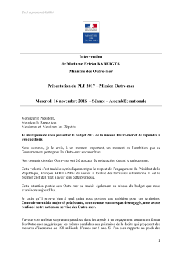 Intervention de Madame Ericka BAREIGTS, Ministre - Les Outre-Mer