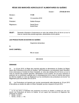 Voir la décision - Régie des marchés agricoles et alimentaires du