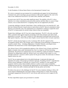 1 November 14, 2016 To the Presidents of African States Parties to