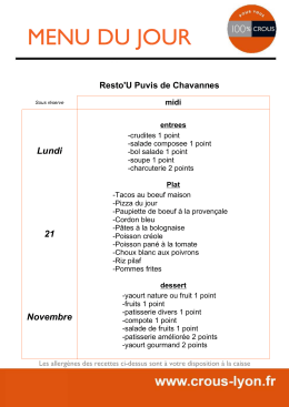 Lundi 14 Novembre entrees -crudites 1 point