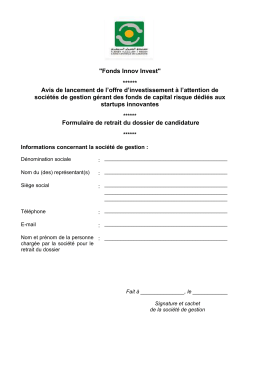 "Fonds Innov Invest" ****** Avis de lancement de l`offre d