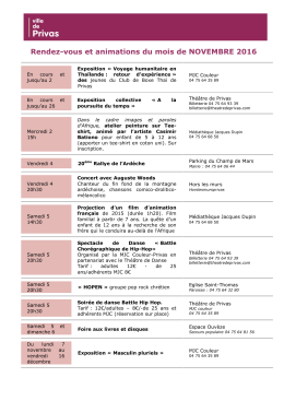 Rendez-vous et animations du mois de NOVEMBRE 2016