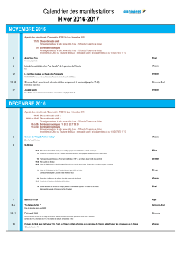 Calendrier des manifestations Hiver 2016-2017
