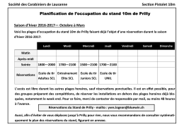 Planification de l`occupation du stand 10m de Prilly Saison d`hiver