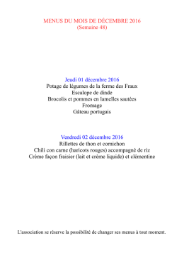 MENUS DU MOIS DE DÉCEMBRE 2016 - Mairie de Saint