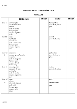 MENU du 14 AU 18 Novembre 2016 MATELOTS 12/18 mois