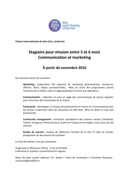 Stagiaire pour mission entre 3 et 6 mois Communication et marketing