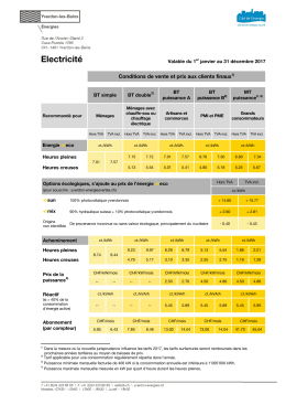 Tarifs &eacute;lectricit&eacute;