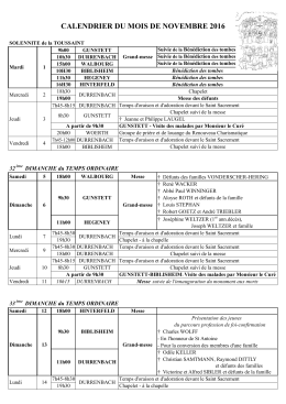 CALENDRIER DU MOIS DE NOVEMBRE 2016