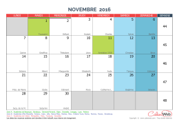 Calendrier mensuel - Mois de novembre 2016 avec fêtes, jours