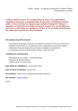 PARIS – Emploi : un régisseur lumière/son à l`Aktéon Théâtre