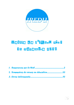 Veille de l`IREDU n&deg;71 15 novembre 2016